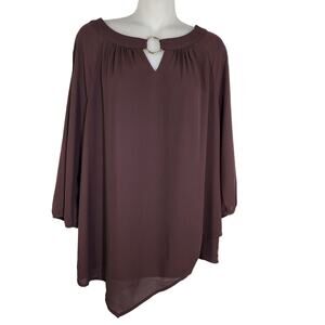 Chico's Womens Top Size 1 Medium Brown Asymmetrical Hem Grommet Cold Shoulder